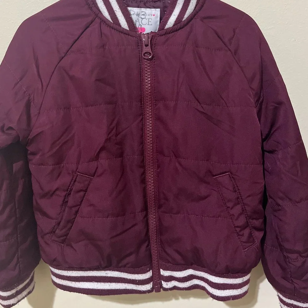 The Children's Place Girls Uniform Maroon/White Striped Bomber Jacket Size 4T - Picture 2 of 3